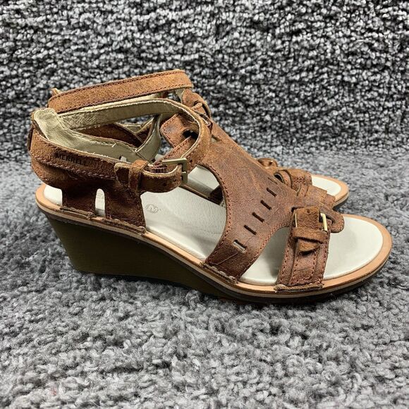Merrell Sirah Women’s Brown Marbled Leather Rustic Cloak Sandals 2.5''Heel Sz 9 - Picture 4 of 8
